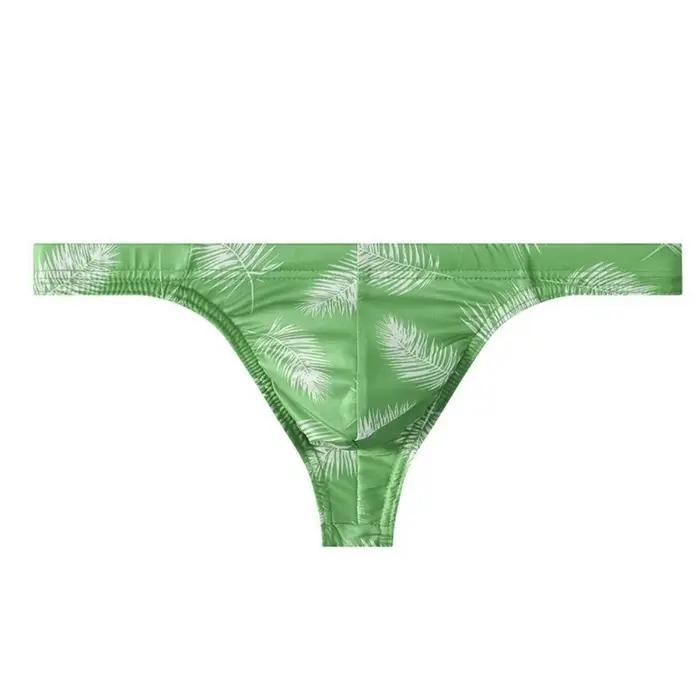 Lingerie pour hommes en soie glacée, string taille basse à imprimé plumes, slip sans couture, maillo