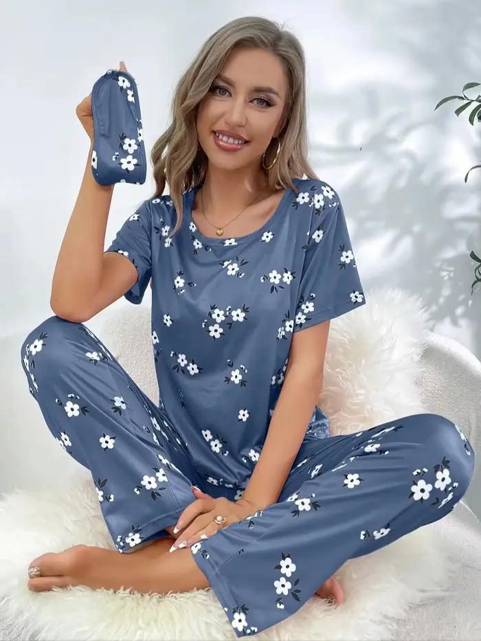 Pyjama à manches courtes pour femmes, vêtements de maison, pantalon, motif d'amour, décontracté et c