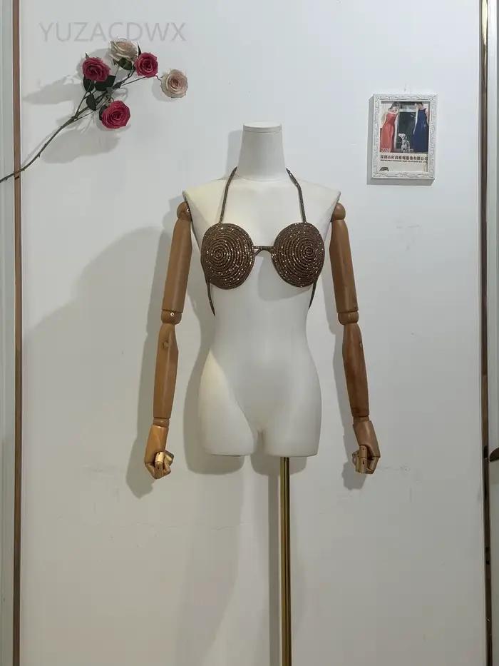Soutien-gorge licou de plage pour femme, haut précieux, lingeries ornées de diamants, dos nu, sexy, 