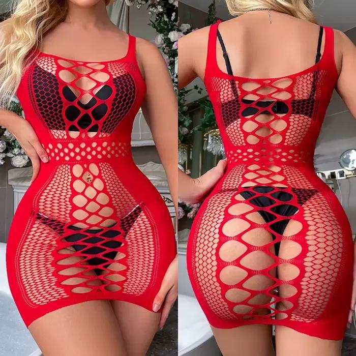 Rouge chaud vêtements de nuit sexy érotique sexe chemise de nuit femmes pyjamas dames chemise de nui
