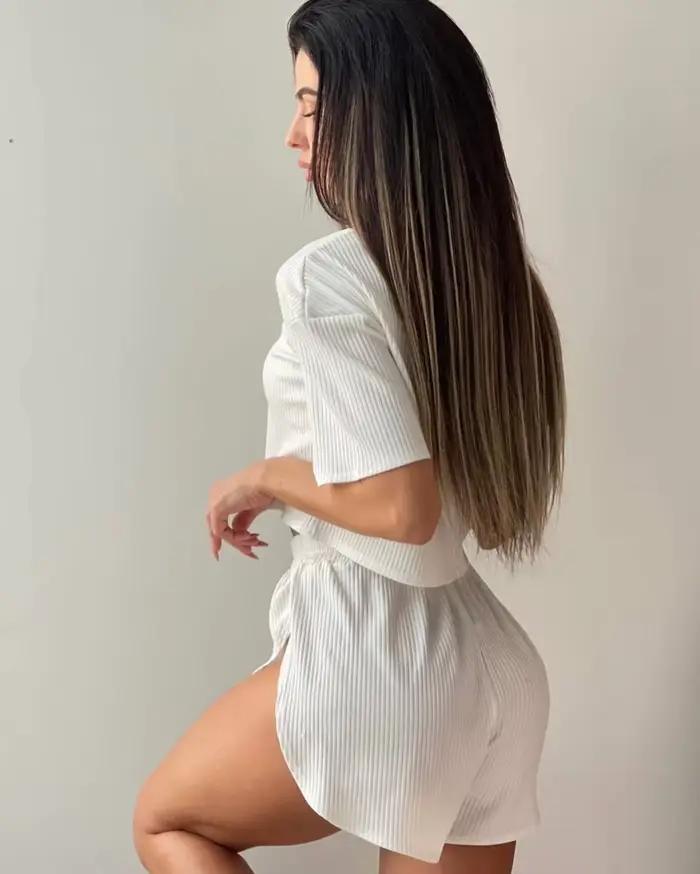 Ensemble de vêtements de détente côtelés 2 pièces pour femmes, ensemble pyjama crop top et short, vê