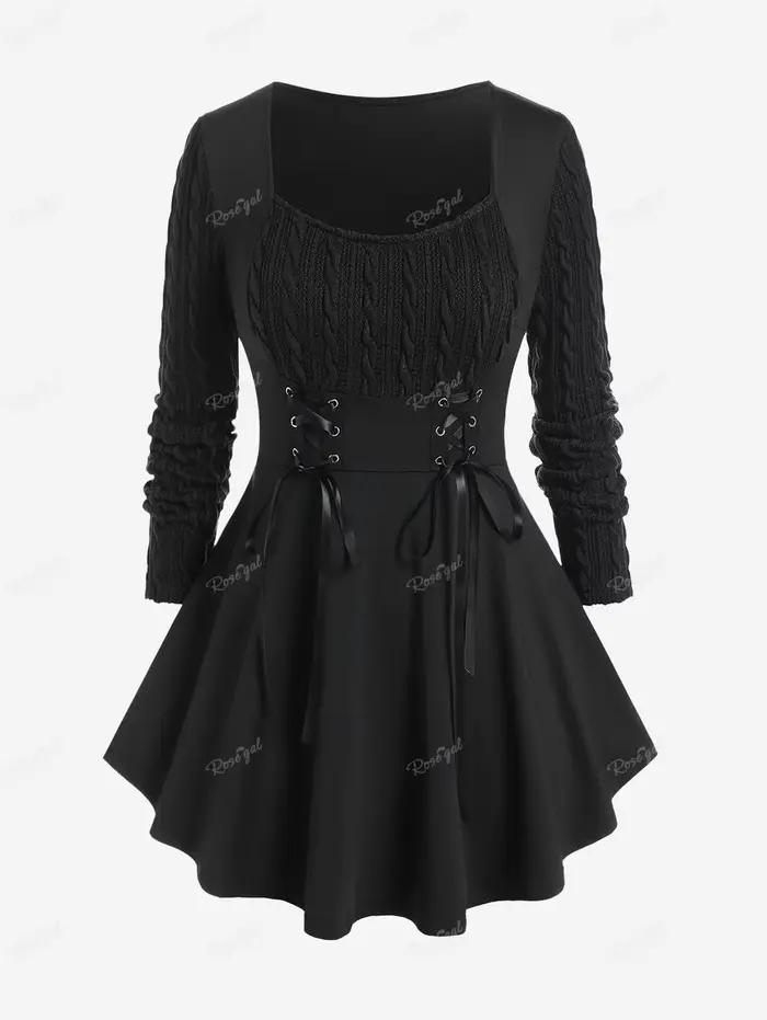 T-shirt corset grande taille pour femme, panneau en tricot torsadé, médiathèque multimédia, chemisie