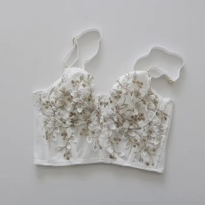 Soutien-gorge brodé 3D sexy en dentelle, corset à baleines, avec armatures, demi-bonnet 2/1, lingeri