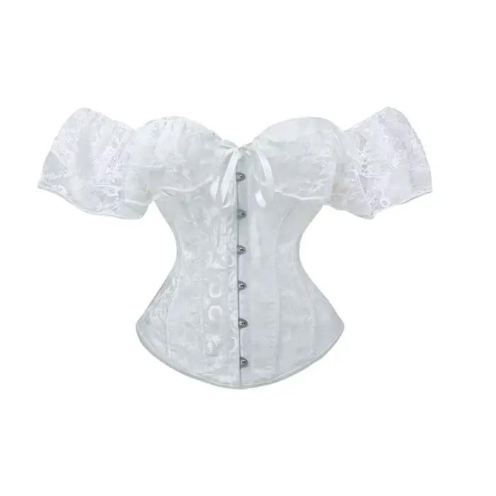 Corset en dentelle jacquard à épaules dénudées avec fermeture avant et serre-taille pour femme