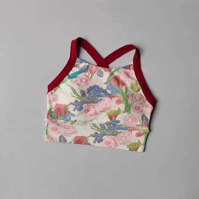 Soutien-gorge de sport imprimé pour femme, avec bretelles croisées au dos, effet push-up, respirant,
