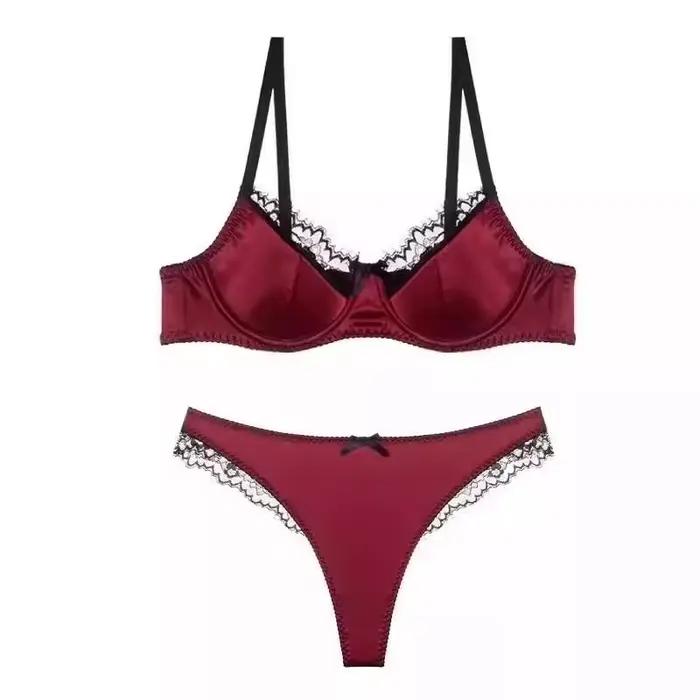 Ensemble de soutien-gorge de nuit de mariage rouge, sexy français, Bralette en dentelle, fine, régla