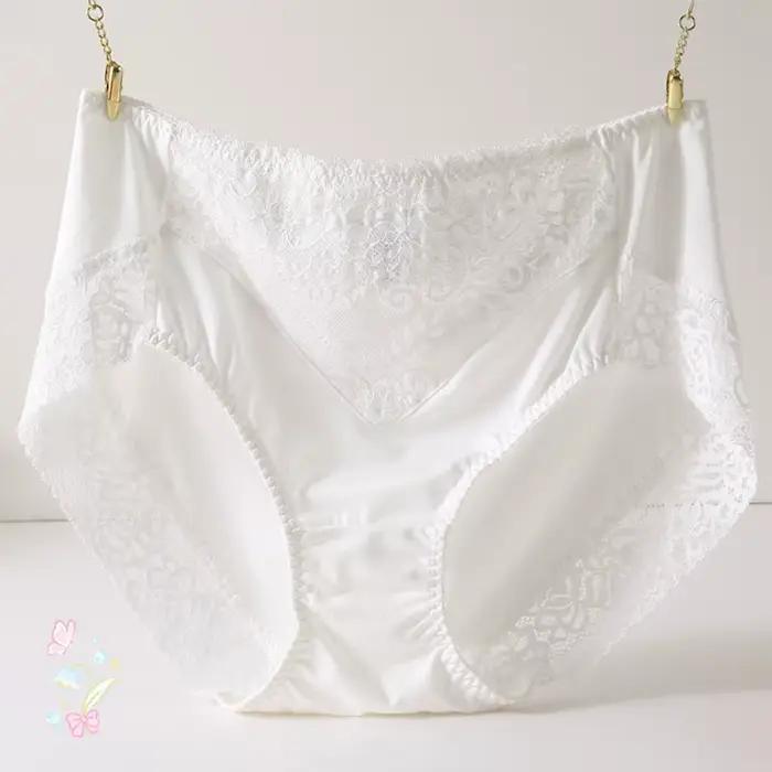 Grande taille femmes culottes Sexy dentelle confortable taille haute lait soie culottes pour femmes 