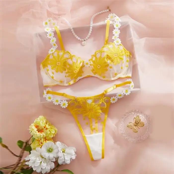 Ensemble de Lingerie florale féerique Sexy, sous-vêtements en dentelle douce, Lingerie érotique, bea