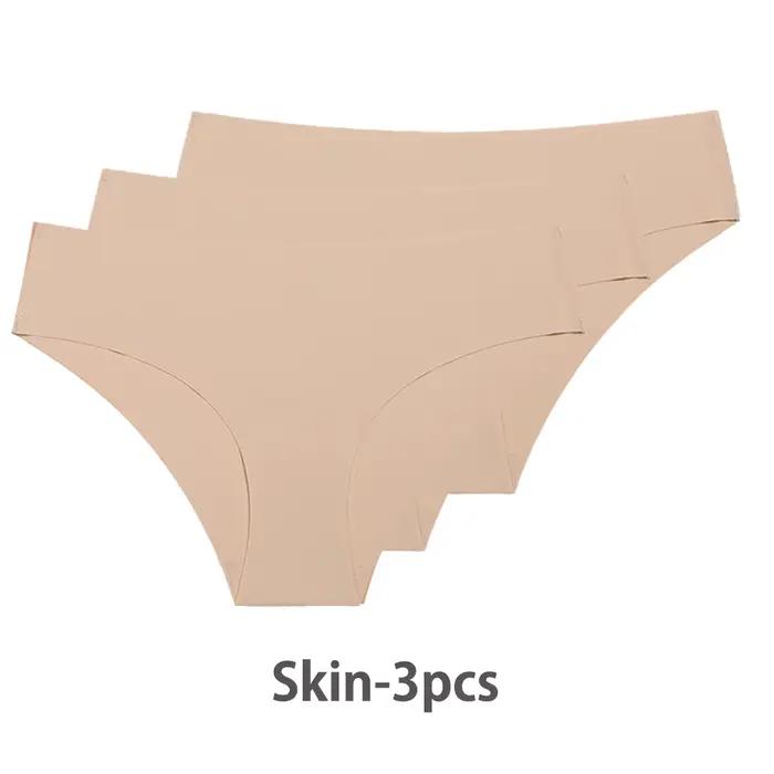 Culottes sans couture pour femmes, 3 pièces, sous-vêtements Sexy taille basse, en soie solide, Linge