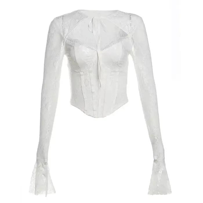 Chemise à manches longues en dentelle pour filles, douce et épicée, Design Sensation, coupe cintrée,