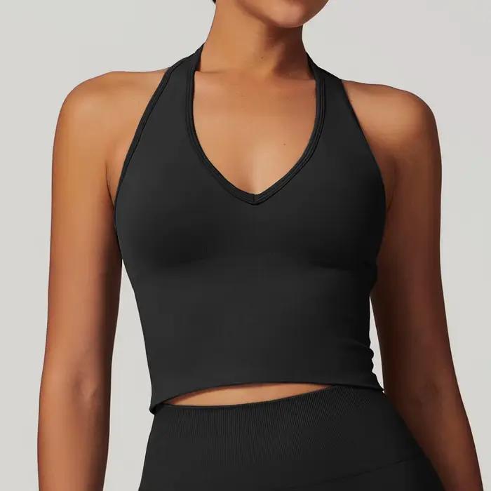 Soutien-gorge de Sport à col suspendu pour femmes, haut Push Up, Fitness, sans couture, Yoga, sous-v