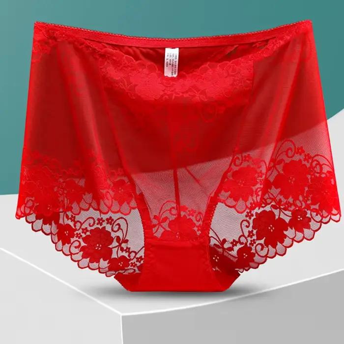 Grande culotte transparente grande taille pour femme, caleçon ajouré en dentelle florale, slip en ma