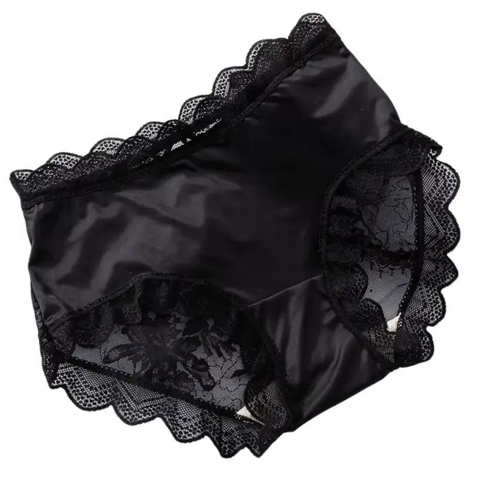 Lingerie féminine, culottes en dentelle florale transparente, culottes en soie glacée à volants ondu