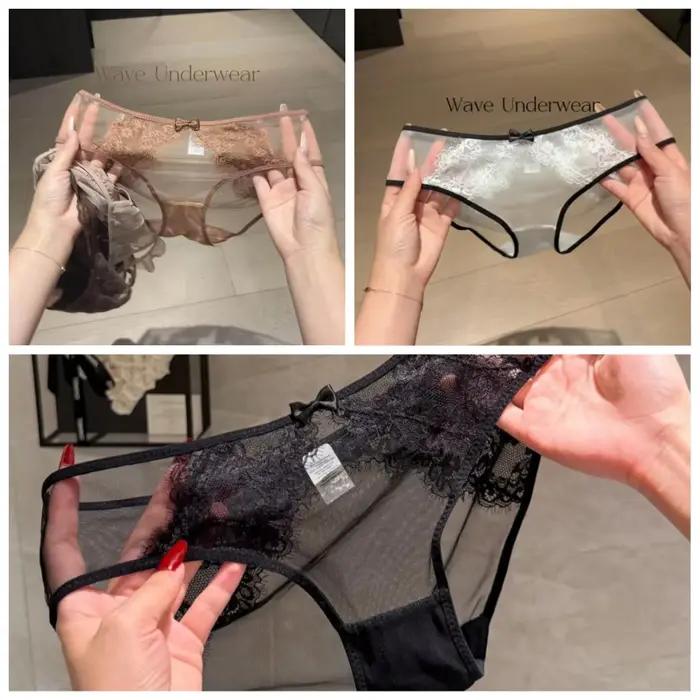 Culotte Triangle Femme en Dentelle Transparente et Respirante, Style Romantique Français, Lingerie S
