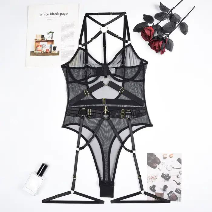 Nouvelle Lingerie Sexy pour Femme, Body Sculptant en Maille Transparente à Bretelles, avec Armatures