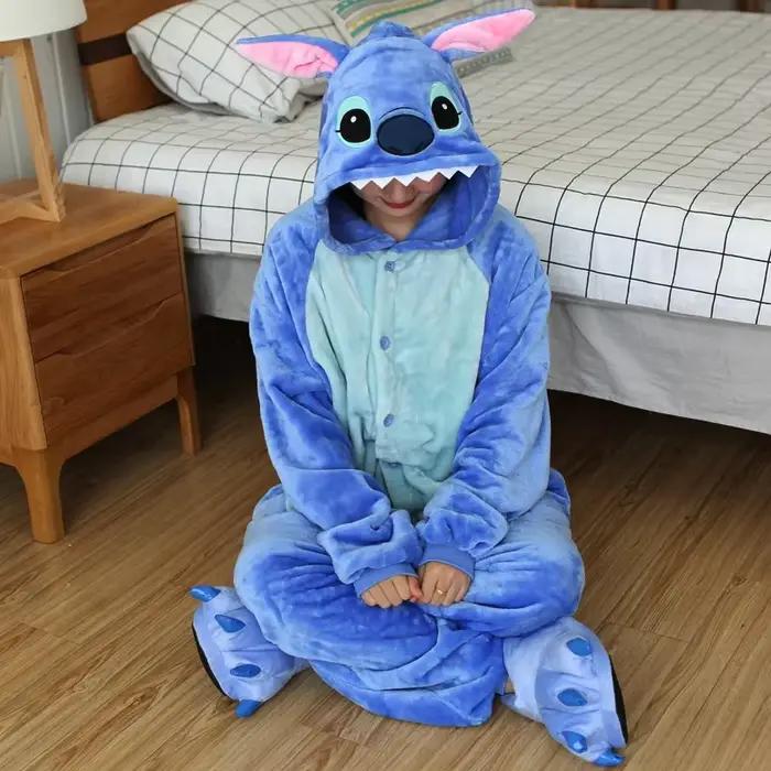 Costumes de cosplay Lilo & Stitch pour femmes et hommes, combinaison de dessin animé, pyjama à capuc