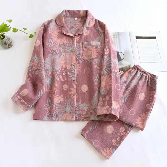 Costume de pyjama pantalon en coton pour femmes, vêtements de maison à manches longues, Jacquard, pr