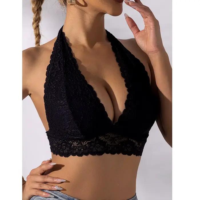 Grande taille Sexy dentelle florale dos nu licou soutien-gorge confortable et respirant col en v pro