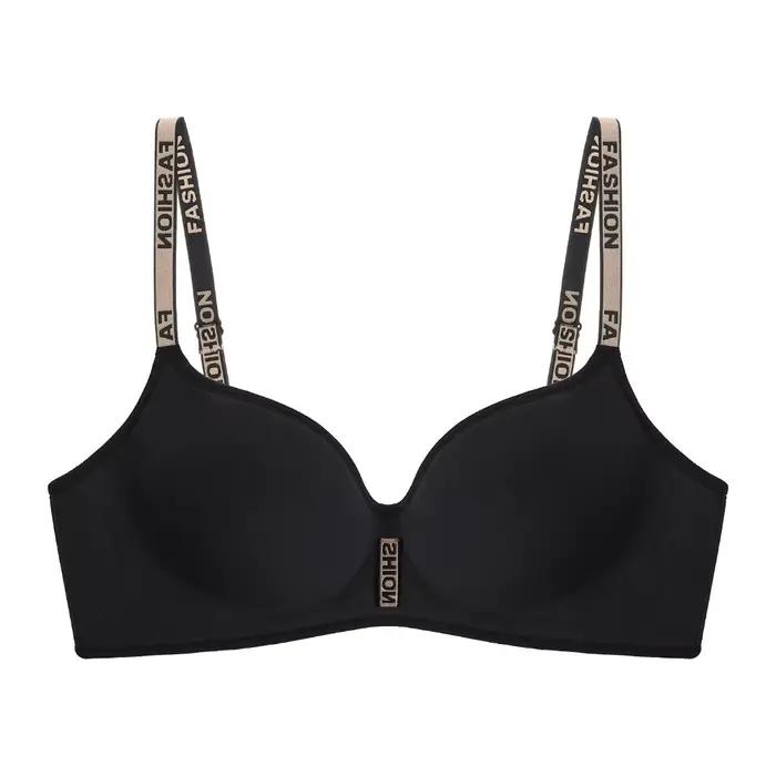 Soutien-gorge sans fil en velours avec coussinets épais et lettres anglaises pour femme, anti-affais