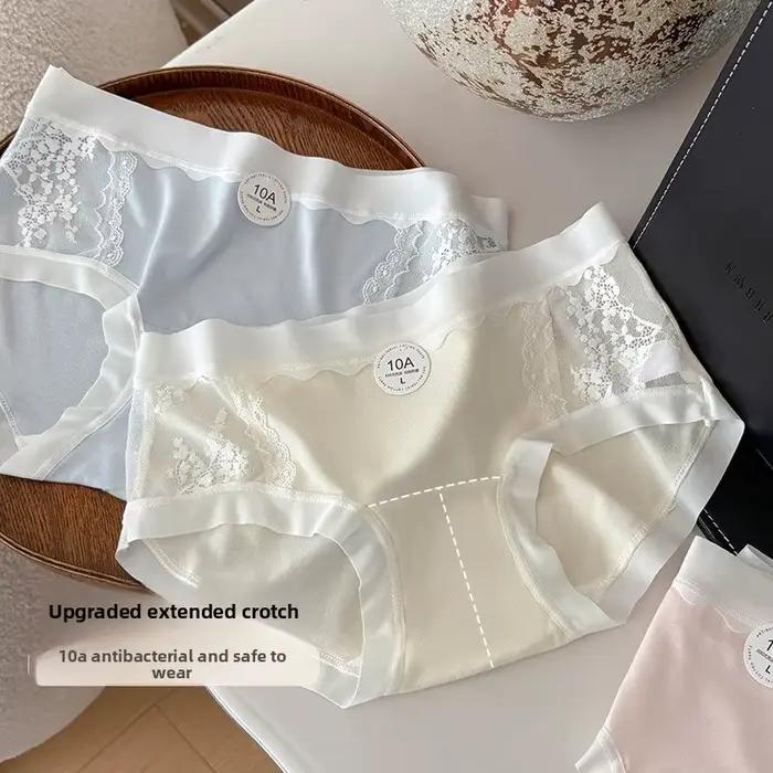 Lot de 5 culottes respirantes pour femmes, antibactériennes 10A, style vintage, dentelle ajourée, pa