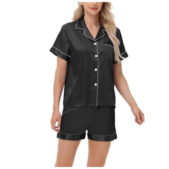 Ensemble de pyjamas pour femmes, vêtements de nuit en satin, hauts boutonnés et shorts, pyjama 2 piè