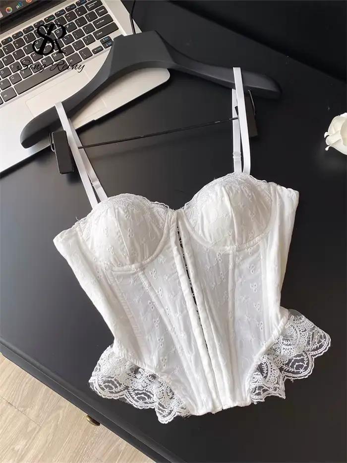 SINGREINY broderie Lingerie haut Corset dames sangle à lacets Shapwear glamour Camisole français den
