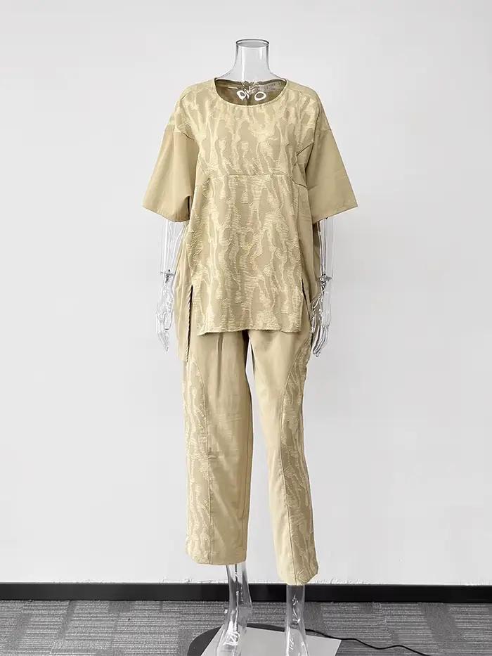 WXOY Ensemble pyjama 2 pièces pour femme, vêtements de nuit jacquard, coupe ample, couvre-hanches, c
