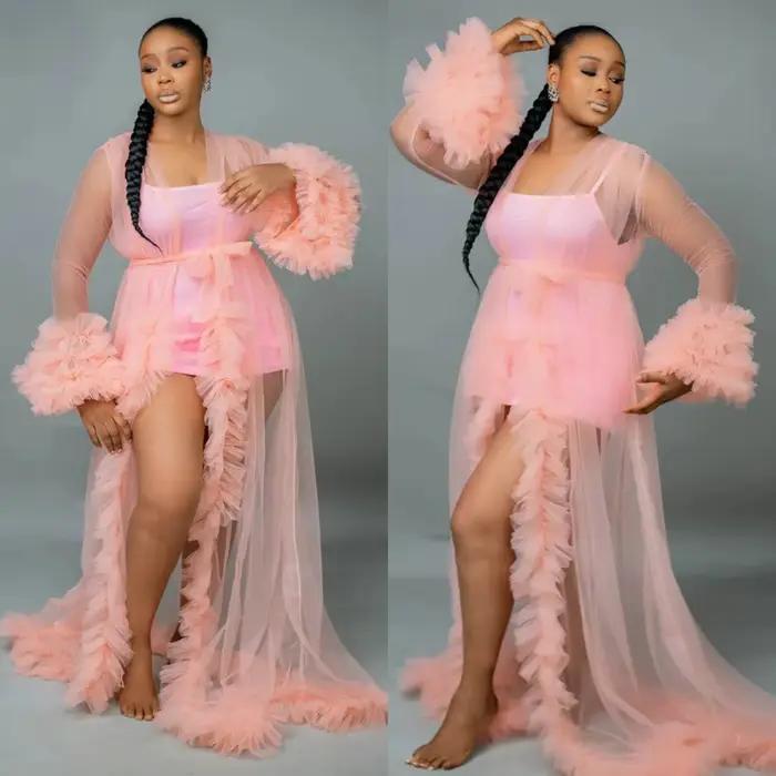 Robe de mariée rose et chemise de nuit pour la photographie, robe en élasthanne pour les patients, q