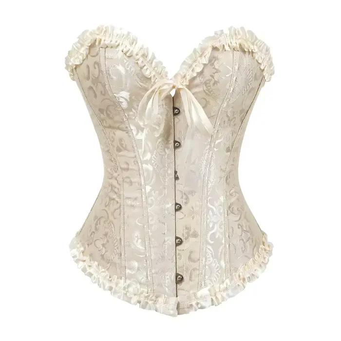 Femmes surbuste Corset Korset Basques Floral dentelle haut Bustier Jacquard Lingerie Corselet