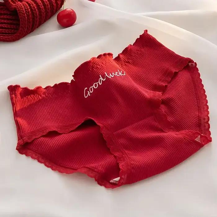 Culotte en coton pour femmes, sous-vêtement Sexy pour femmes, sous-vêtements rouges, grande taille, 