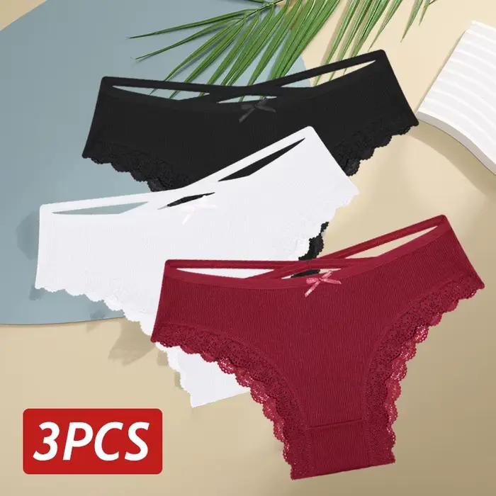 3 pièces/ensemble femmes coton culottes Sexy taille basse dentelle culotte brésilienne évider doux r