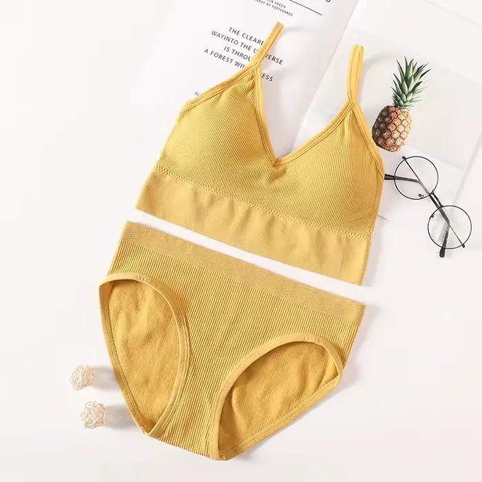 Ensemble soutien-gorge et culotte sans couture pour femme, bralette courte, haut court, soutien-gorg