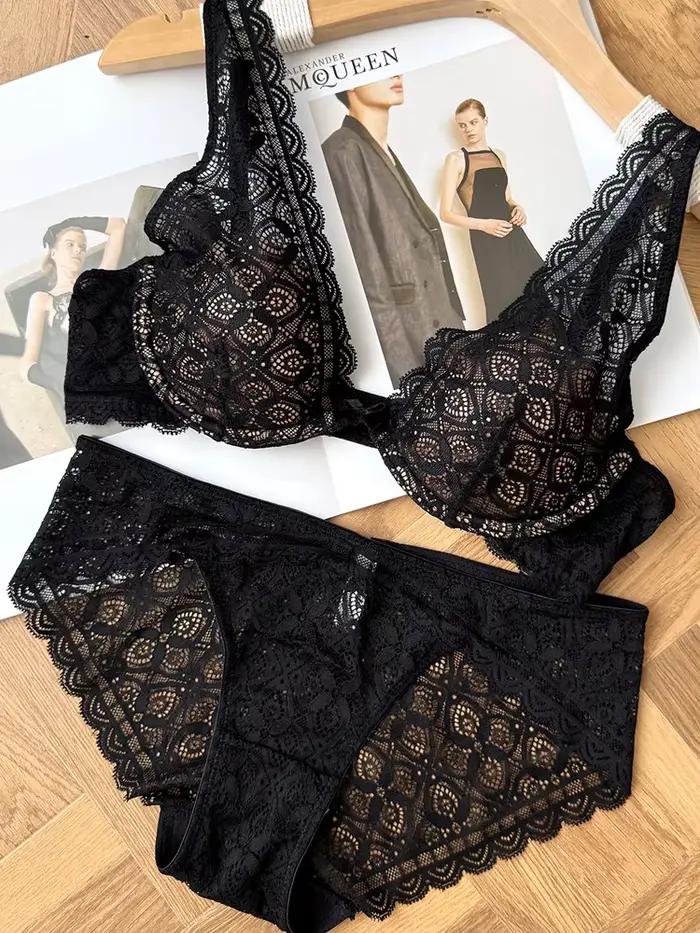 Lingerie en dentelle française pour femmes, fine, tricot fermé, beau soutien-gorge au dos, bord flor