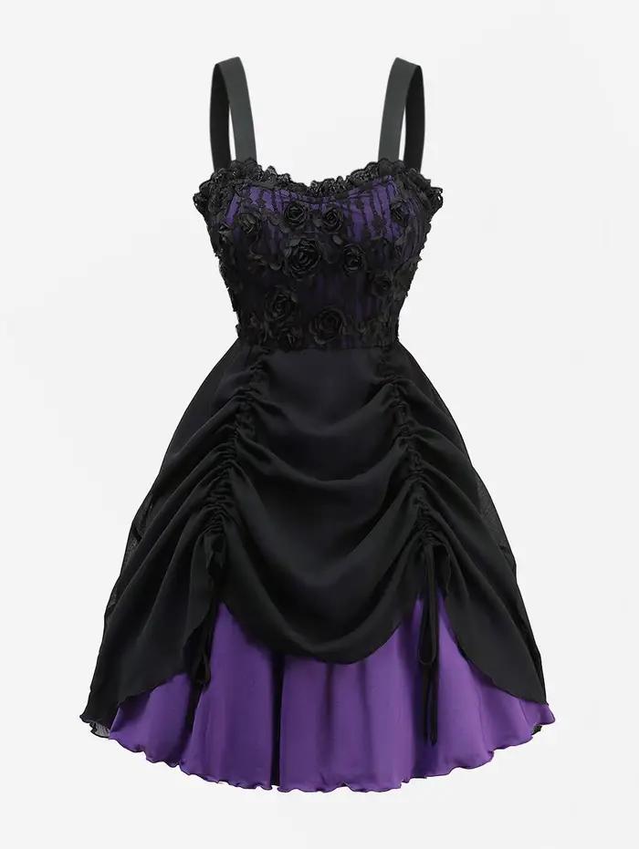 Robe de soirée gothique pour femme, mini, sans manches, coupe trapèze cintrée, en mousseline texturé
