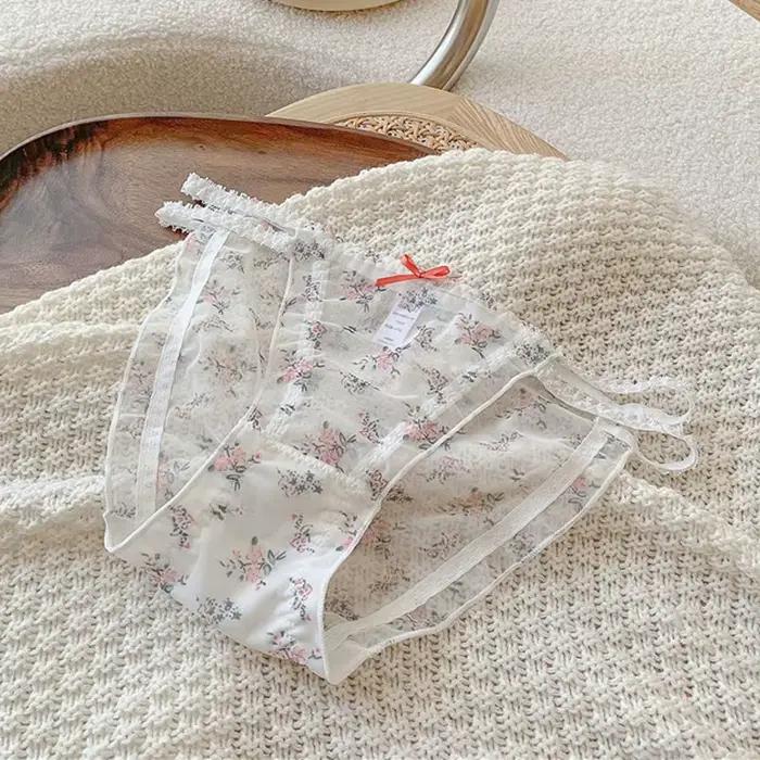 Culotte femme ceinture croisée Hipsters taille basse dentelle à bretelles culotte maille transparent