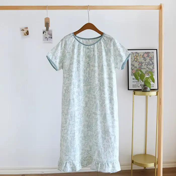 Chemise de nuit pour femme 1 pièce, robe de nuit décontractée en gaze de coton, manches courtes et c