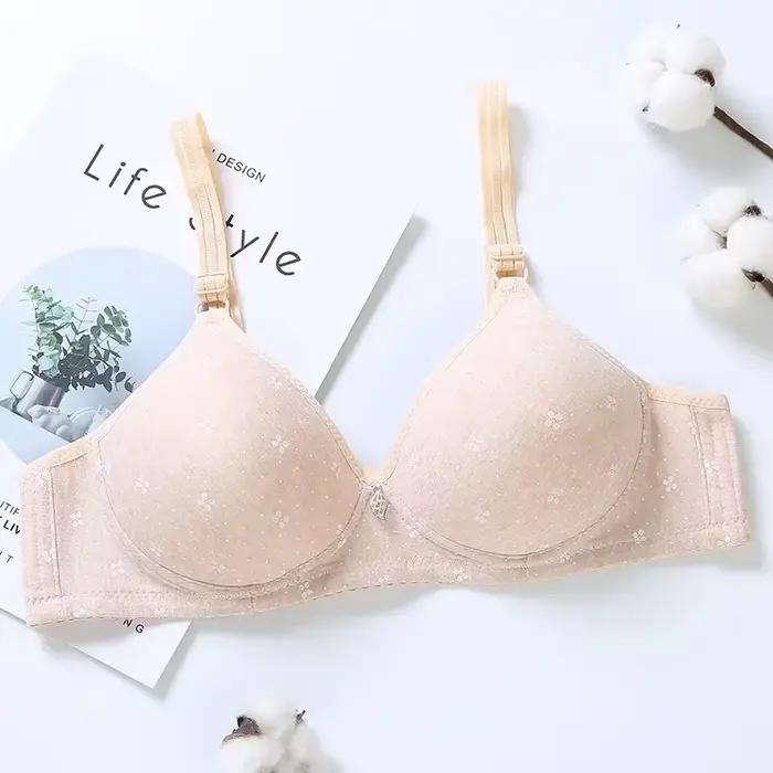 Soutien-gorge en coton doux pour femme, bonnet B, sans anneau en acier, bonnet fin confortable, bras