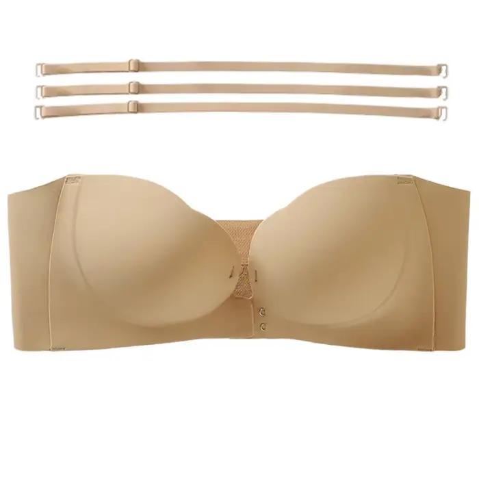 Soutien-gorge sans bretelles à boucle frontale, froncé, antidérapant, invisible, sans couture, sans 