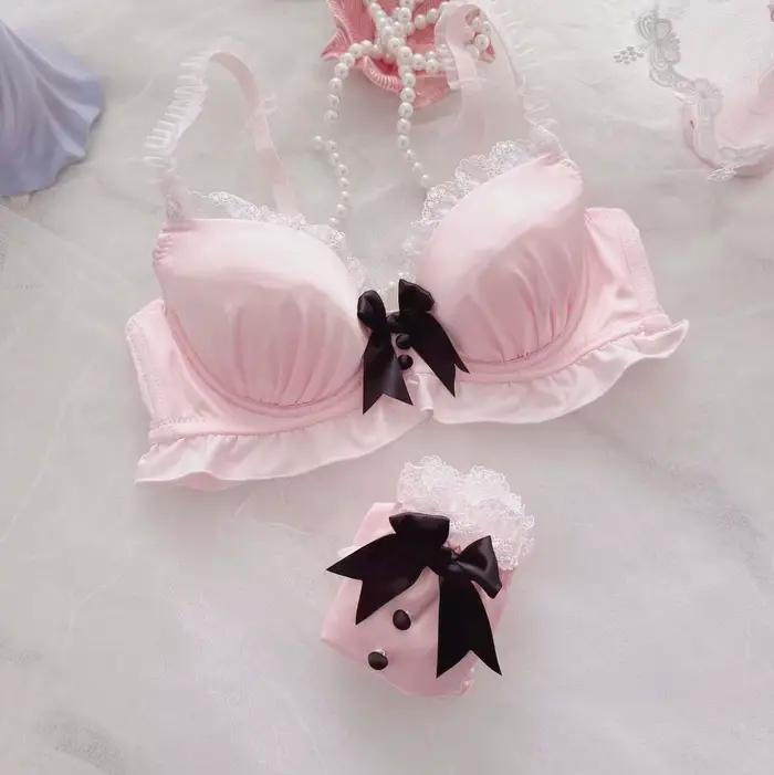 Ensemble de soutien-gorge Lolita avec nœud doux, collection de seins latéraux, anneau Non en acier c