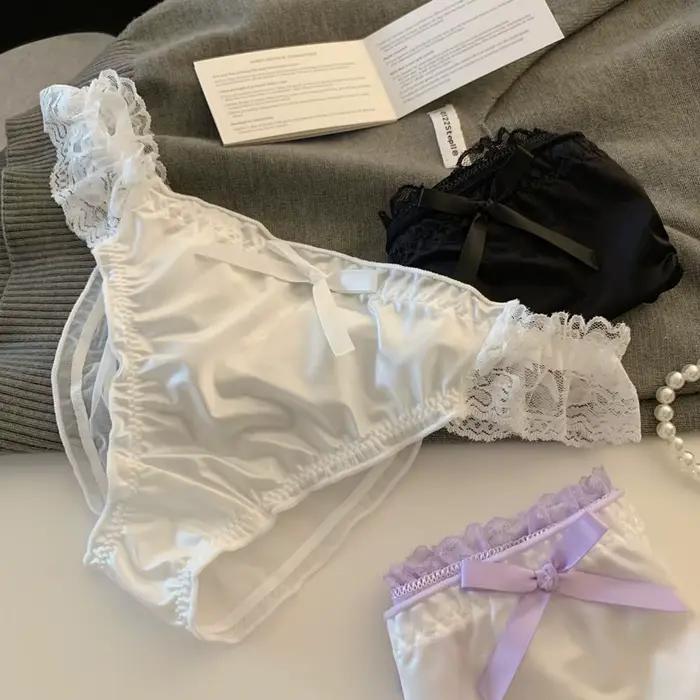 Culotte femme dentelle à volants Satin sous-vêtements Sexy femme taille basse maille évider culotte 