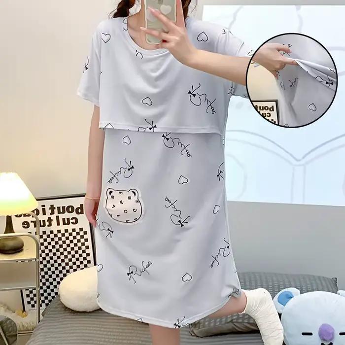 Chemise de nuit d'été à manches courtes pour femmes enceintes, chemise de nuit d'allaitement, chemis