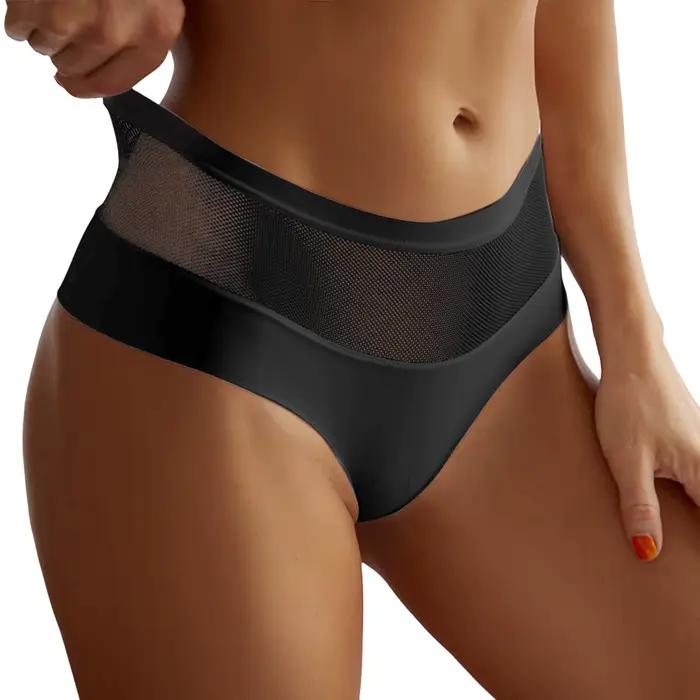 Sexy maille femmes culottes dentelle Lingerie transparente taille haute culotte creuse dame slips Se