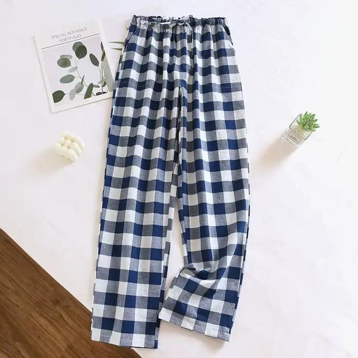 Pantalon de pyjama design à carreaux pour femmes, vêtements de chambre longs, fjCotton, style fin, p