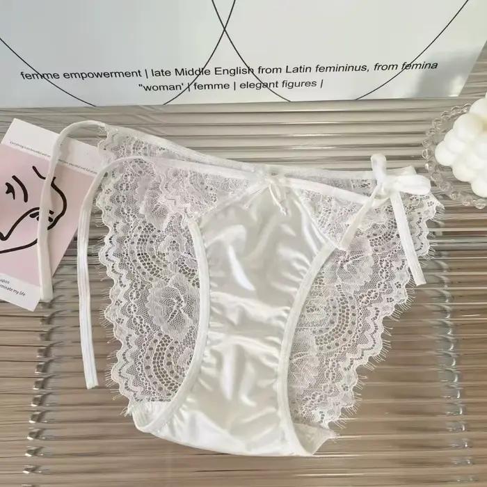 Culottes en dentelle à nœud et fleurs, sans couture, taille basse, avec lacets, en satin de soie tra