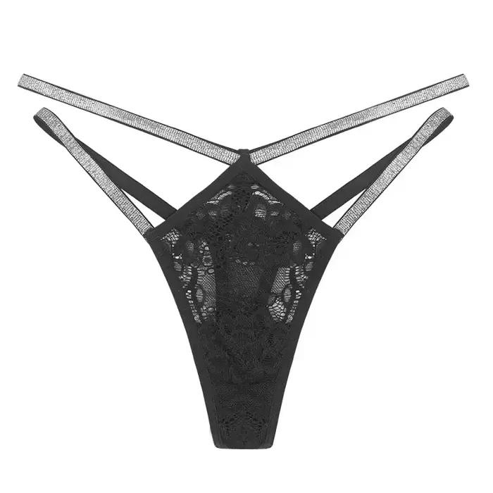 Tongs Sexy Double ceinture fine culotte femme taille haute dentelle transparente Lingerie tongs femm