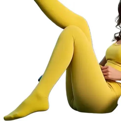 Collants en velours jaune pour femmes chaudes, Lingerie sous-vêtements tendances, Legging 120D, bas 