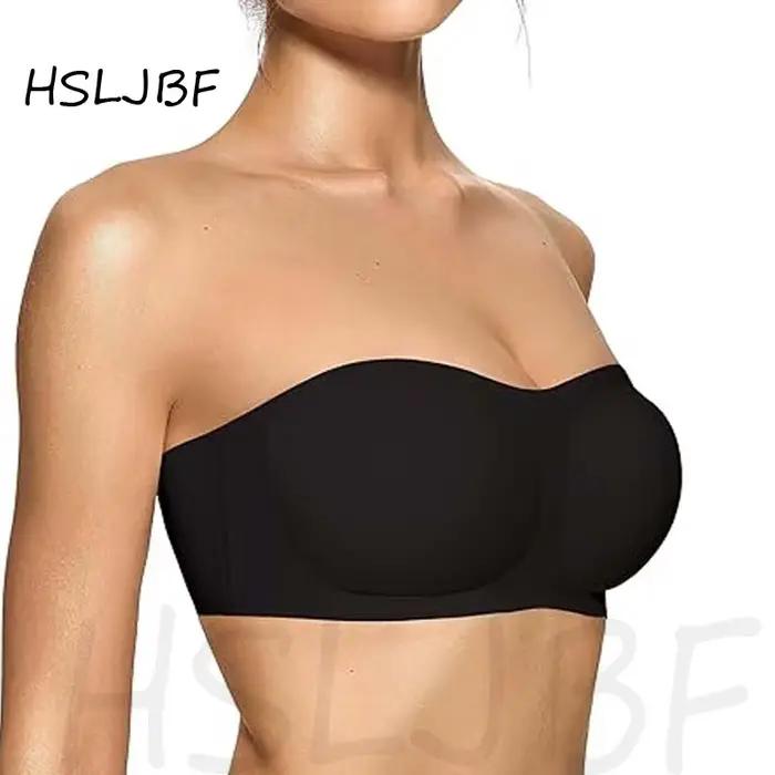 HSLJBF Soutien-gorge bandeau push-up sans bretelles pour femme, en gel, antidérapant, sans armatures