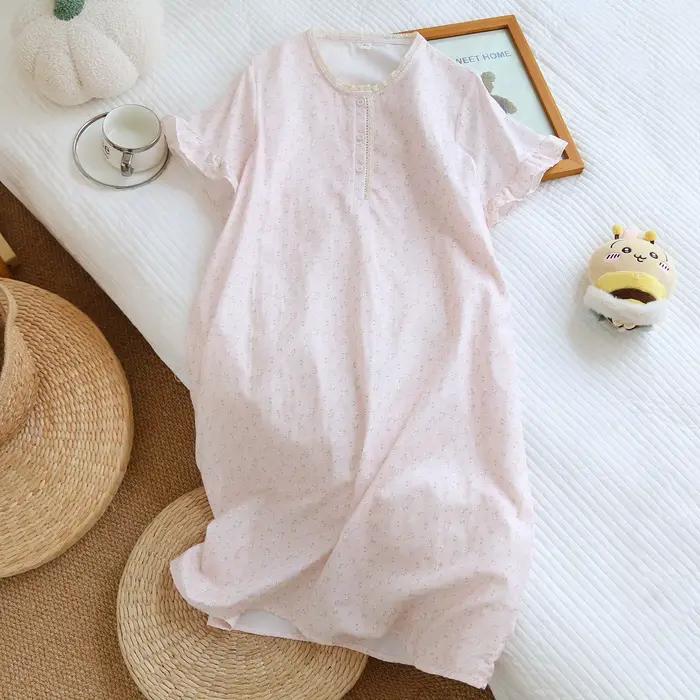 Nouvelle chemise de nuit d'été 2026 pour femme, 100 % coton, gaze double épaisseur, manches courtes,