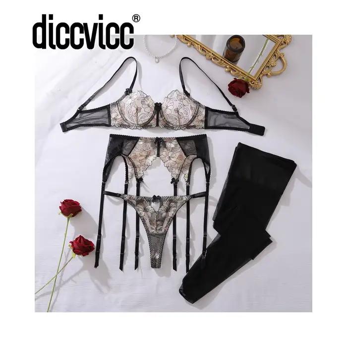 Ensemble de lingerie florale haut de gamme Diccvicc, broderie sexy, soutien-gorge et culotte en dent
