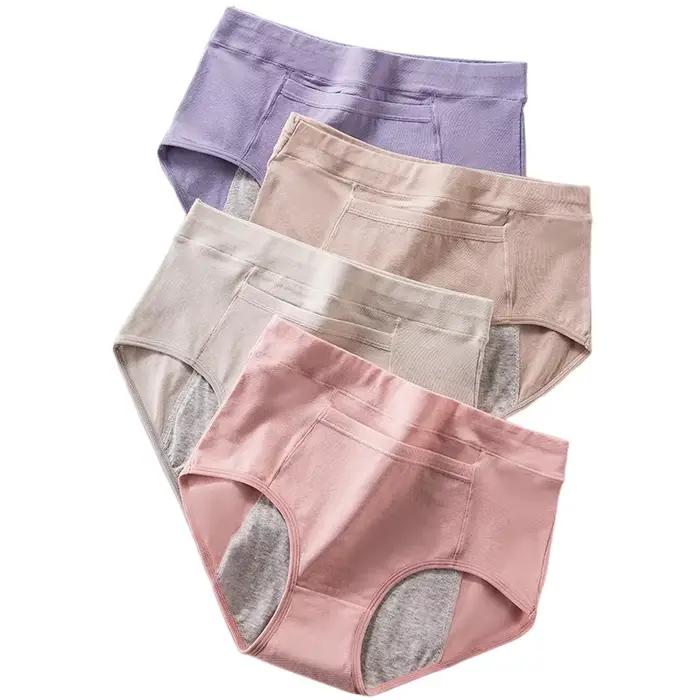 Lot de 4 culottes menstruelles taille haute en coton pour femmes, lingerie physiologique, sous-vêtem